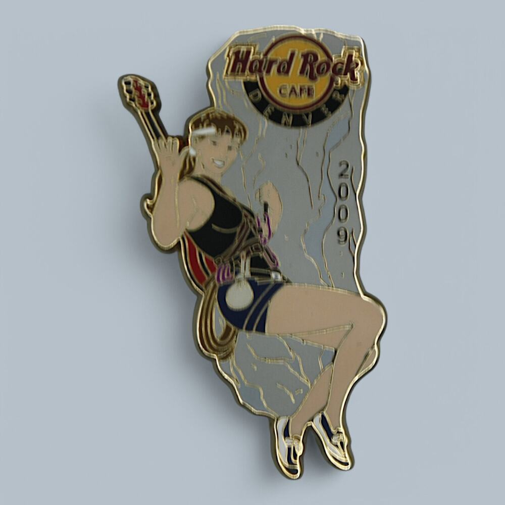 Hard Rock Pin Denver 2009 Girl Rappelling With Guitar